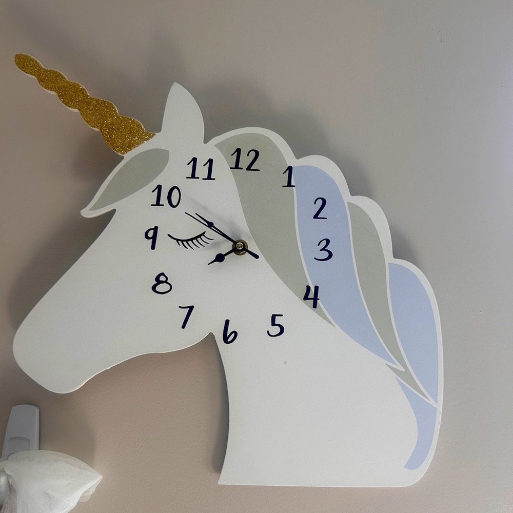 Unicorn Wall Clock with Gold Horn